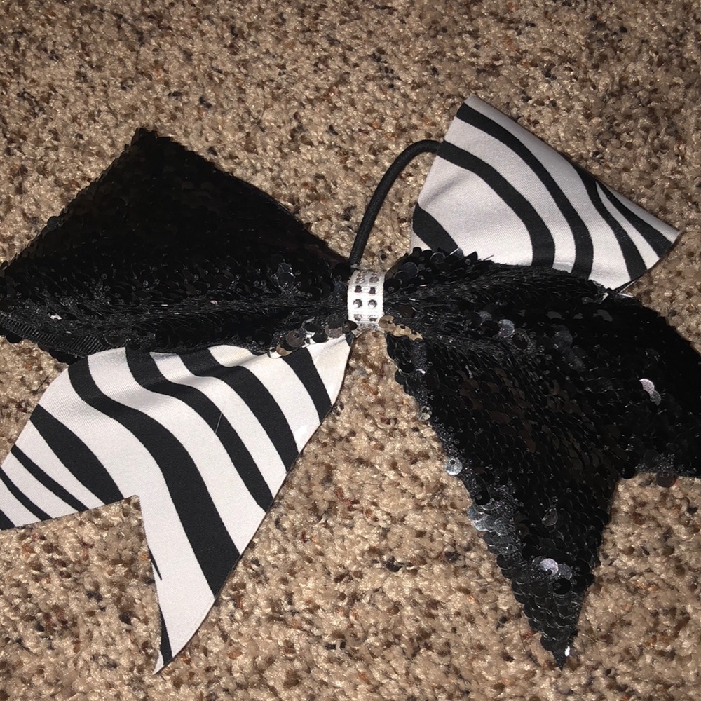 Black/ silver sequin zebra cheer bow
